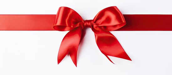 Fototapete - A gift ribbon bow stands alone on a white background with copy space image