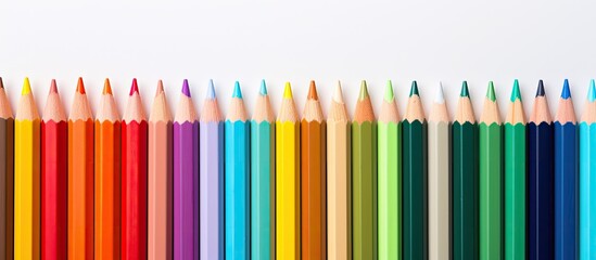 Poster - Multicolored pensils in the box on the white paper Back to school Copy space Top view