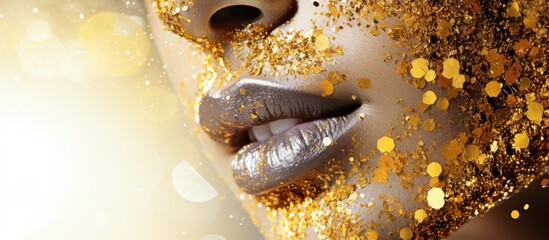 Poster - Diamond mix gold glitter isolated on white background. copy space available