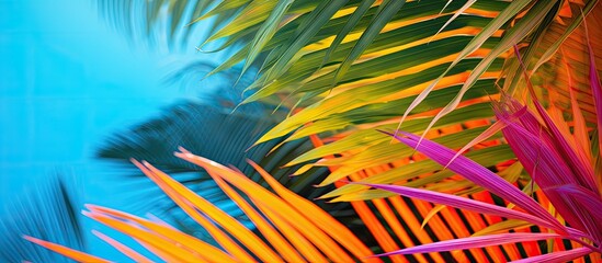 Poster - Tropical background Palm leaves Bright sunny colors Copy space