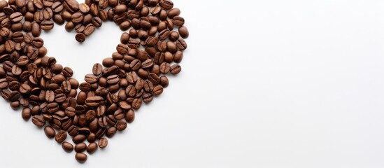 Aufkleber - I love coffee concept top view of a cup of coffee with the roasted coffee beans aligned to heart shape on the white table. copy space available