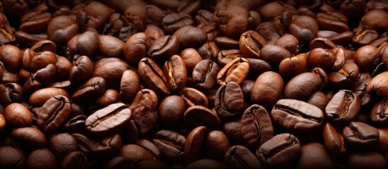 Poster - High resolution copy space image of a close up macro shot capturing the mood and background of roasted coffee beans