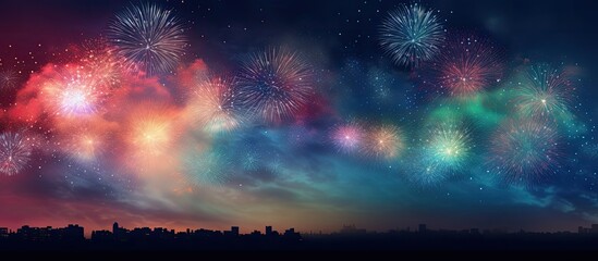 Poster - Fireworks at New Year and copy space abstract holiday background
