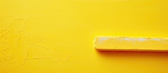 Poster - yellow chalk for drawing on a yellow background with copy space for add text broken piece of chalk for drawing on a board or asphalt