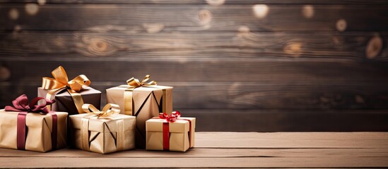 Poster - Gift boxes on a wooden background toned photo. copy space available
