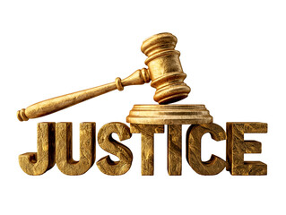 gavel and scales in raw gold and justice word