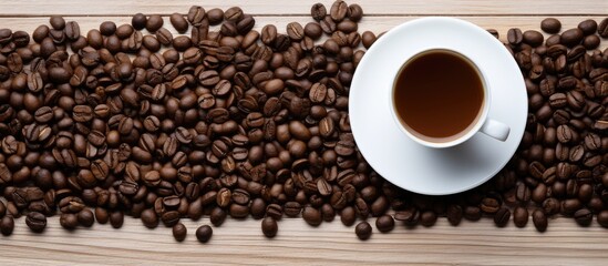 Aufkleber - A White Empty Cup In Coffee Beans Backgroun Flat Lay Copy Space
