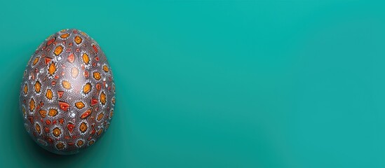 Aufkleber - Colorful Easter Egg double border against a turquoise green background Top view with copy space