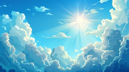 Poster - Blue sky with white clouds. Abstract background with smoke texture, vaporized condensate, gas emissions in the air. Modern illustration.