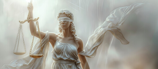 Wall Mural - Legal and law concept statue of Lady Justice with scales of justice, AI generation