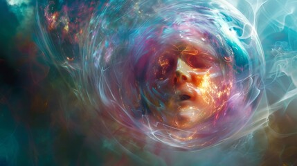 Wall Mural - Surreal Cosmic Dreamscape with Ethereal Face in Vortex