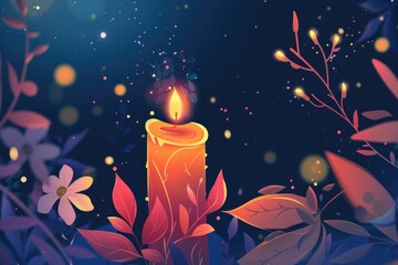 Poster - A lit candle surrounded by natural elements. Suitable for various design projects