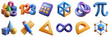 © Pixel Pine - Mathematics 3D icons. Science Illustration - geometry figures, ruler, pencil, cube, calculator, pi symbol, infinity