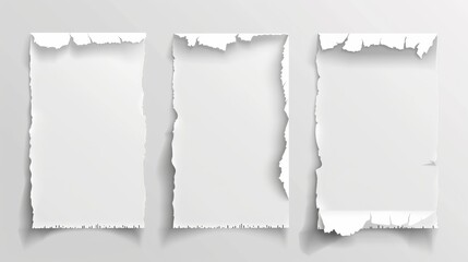 Poster - Paper ripped note with shadow on an edge. Notebook border label in an isolated shape set. Realistic newspaper page strip design collection. 3D ripped document headline with shadow.