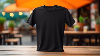 Wall Mural - Black t shirt on the table for mockup, blank t shirt