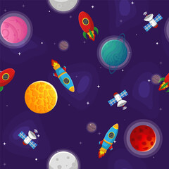 Wall Mural - space cartoon seamless pattern. cute design for