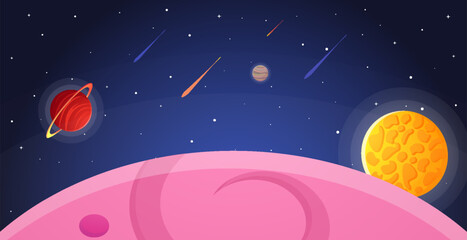 Wall Mural - Space cartoon background. Cute design for landing