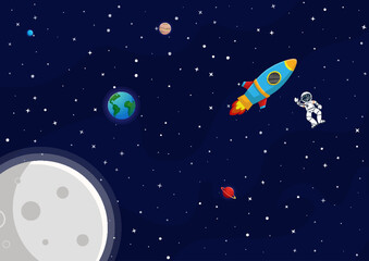 Wall Mural - Space cartoon background. Cute design for landing