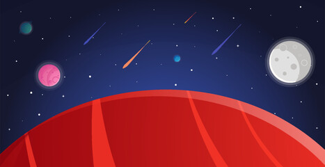 Wall Mural - Space cartoon background. Cute design for landing
