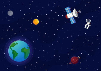 Wall Mural - Space cartoon background. Cute design for landing