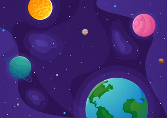 Wall Mural - Space cartoon background. Cute design for landing