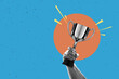 © Igor Link - Flat design Illustration. Hand holds and raised cup trophy, holding cup against clean backgrund. award and victory concept