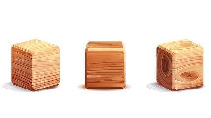 Poster - An isolated wooden education cubic toy design. Mockup showing 4 basic timber clear brown objects from all angles.