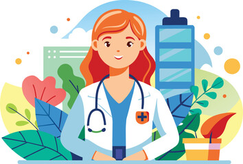 Flat illustration of a female professional doctor, vector illustration.