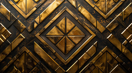 Wall Mural - Art Deco Geometric patterns, bold metallics, luxurious textures.