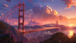 © Santy Hong - The sun rises behind the fog-covered Golden Gate Bridge, casting a warm, golden glow over the misty landscape as the city awakens to a new day.