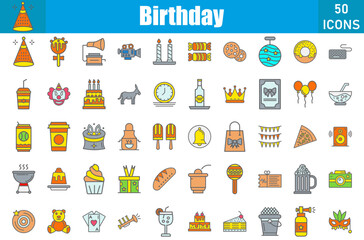 Poster - Birthday Icons Set. Editable Stroke. Pixel Perfect