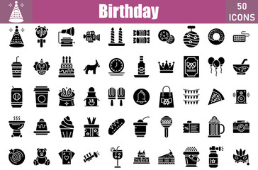 Poster - Birthday Icons Set. Editable Stroke. Pixel Perfect