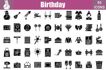 Sticker - Birthday Icons Set. Editable Stroke. Pixel Perfect