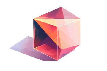 A cube with a pink and orange color. The cube is made of glass and has a shiny surface