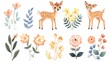 Charming Deer and Floral Elements in Whimsical Style