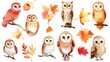 Charming Collection of Whimsical Autumn Owls Perched in Vibrant Foliage