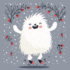 Wall Mural - a white furry creature with red berries on a branch