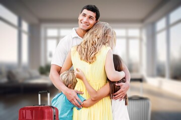 Portrait of happy family together ready for travel