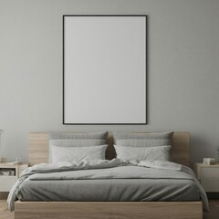 Frame mockup, single vertical ISO A paper size, reflective glass, mockup white poster on the wall of bedroom. Interior mockup. Apartment background. Modern interior design. 3D renderedit