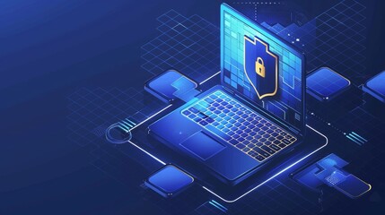 Poster - Internet account security guarantee concept, frame with login and password on blue honeycomb background, landing page of a website for protecting personal data.