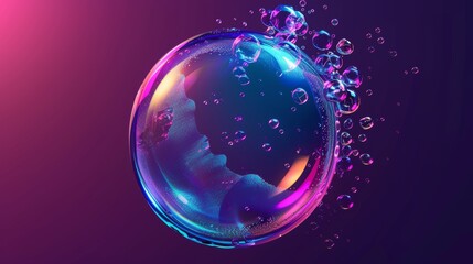 Poster - Iridescent bubble explosion sprite animation with rainbow reflections. Glass spectrum sheet with rainbow reflections. Abstract magic blowing balloon 3D game storyboard kit. Clear circle sphere