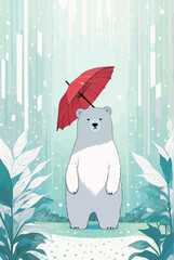 Wall Mural - a polar bear holding an umbrella in the rain