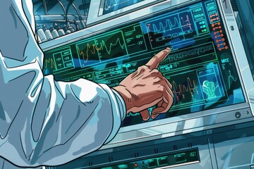 Aufkleber - Man pointing at a computer screen, useful for technology concepts