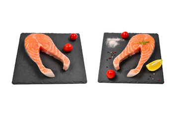 Wall Mural - Raw salmon steak isolated on white.