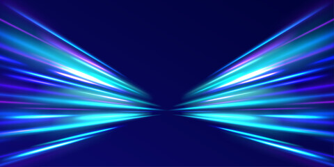 Fototapete - Magic sparkling trails of comet. Vector blue glowing lines air flow effect. Panoramic high speed technology concept, light abstract background.