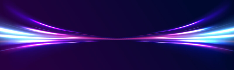 Fototapete - Speed connection background. Panoramic high speed technology concept, light abstract background. Vector blue glowing lines air flow effect. 