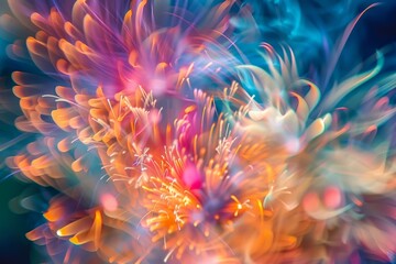 Poster - Vibrant abstract background with dynamic light bursts and bokeh effects in warm tones