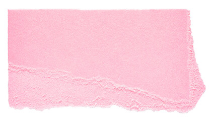 Poster - Isolated cut out torn piece of blank pink paper note cardboard with texture and copy space for text on white or transparent background
