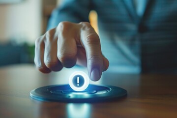 Poster - A person pressing a button on a table. Suitable for technology concepts