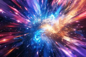 Poster - Vibrant illustration of a big bang explosion with dazzling colors in outer space